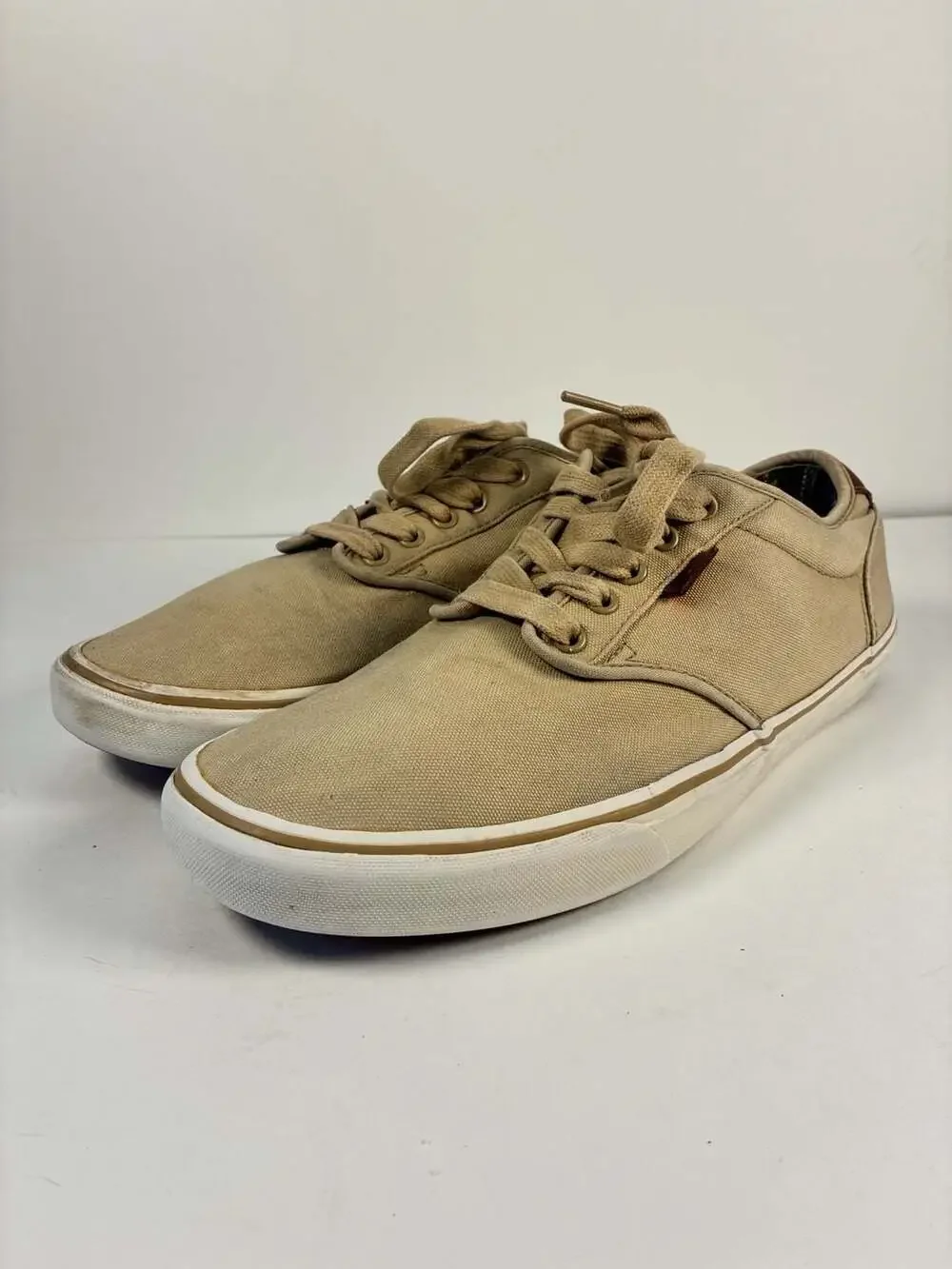 Vans Canvas Low Top Sneakers Tan Brown Leather Heel Detail